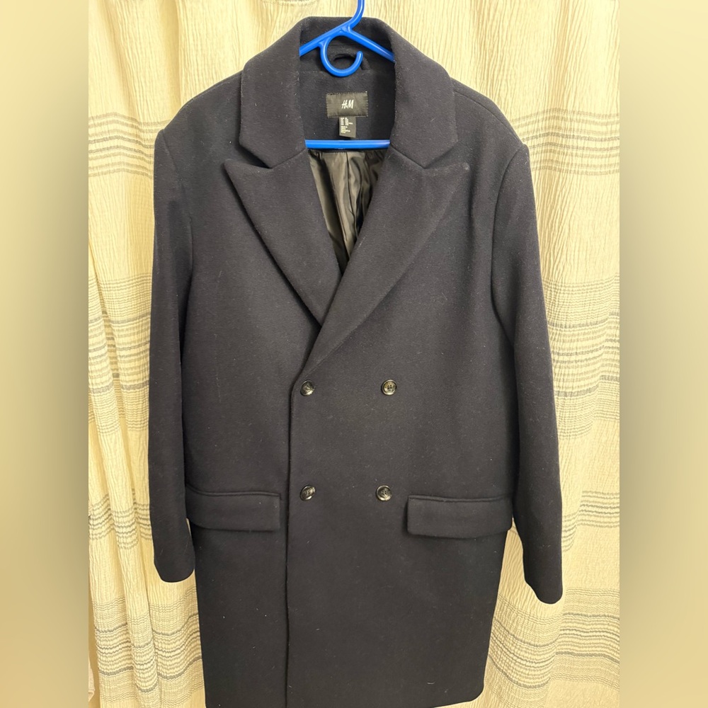 H&M Men's Navy Double-Breasted Pea Coat